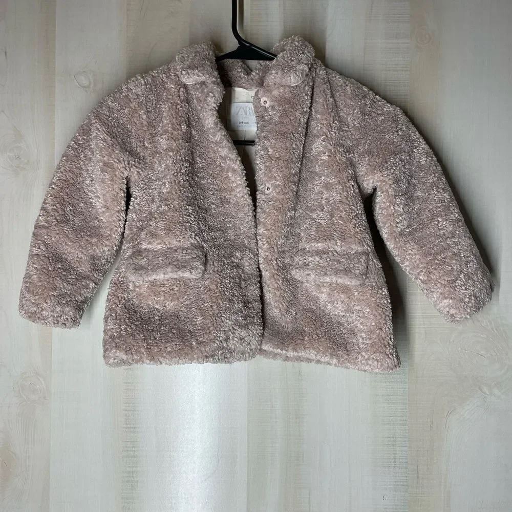 ZARA baby light pink‎ mauve sherpa coat, 3-4 years